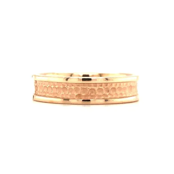 14 Karat Pink Gold Narrow Forged Brushes Band with Polished Rails Hudson Valley Goldsmith New Paltz, NY
