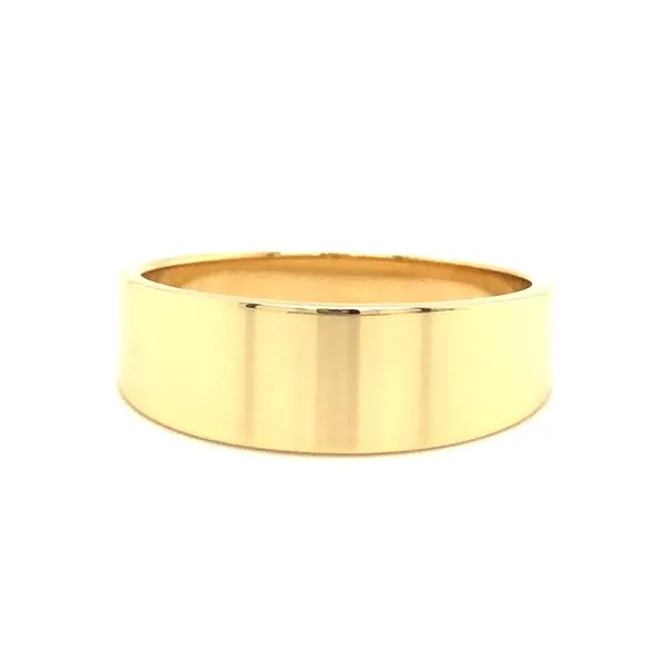 14k yellow gold 7mm flat tapered wedding band Hudson Valley Goldsmith New Paltz, NY