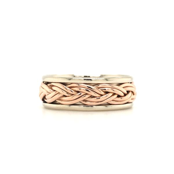 14K White Gold Comfort Fit Band with Rose Gold Woven Rope Inlay Hudson Valley Goldsmith New Paltz, NY
