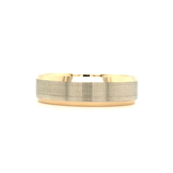 6Mm Wide 14K White Brushed Gold Band W/ 14K Yellow Gold High Polish Beveled Edges Hudson Valley Goldsmith New Paltz, NY