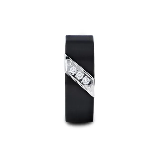 LIAM Flat Black Satin Finished Tungsten Carbide Wedding Band with Diagonal Diamonds Set in Stainless Steel - 8 mm Image 2 Hudson Valley Goldsmith New Paltz, NY