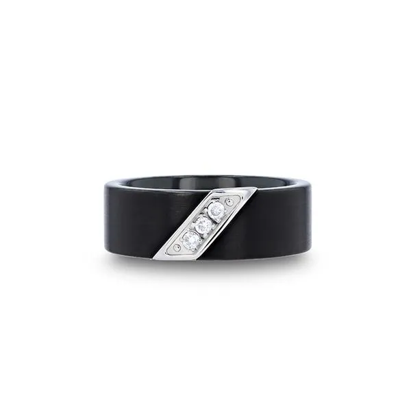 LIAM Flat Black Satin Finished Tungsten Carbide Wedding Band with Diagonal Diamonds Set in Stainless Steel - 8 mm Image 3 Hudson Valley Goldsmith New Paltz, NY