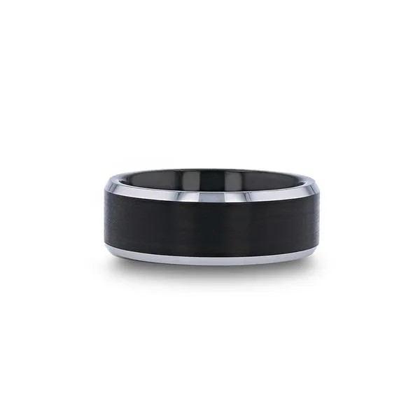 ASTON Black Brushed Center Tungsten Carbide Ring with Polished Beveled Edges - 8mm Size 10 Image 3 Hudson Valley Goldsmith New Paltz, NY