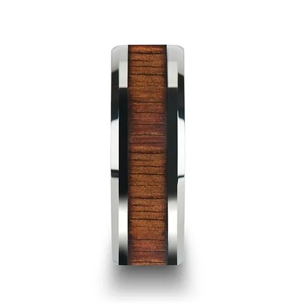 KOAN Titanium Polished Finish Koa Wood Inlaid Men’s Wedding Ring with Beveled Edges - 8mm Image 2 Hudson Valley Goldsmith New Paltz, NY