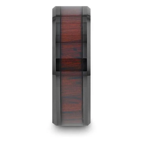KAI Beveled Black Ceramic Ring with Cocobolo Wood Inlay Image 2 Hudson Valley Goldsmith New Paltz, NY