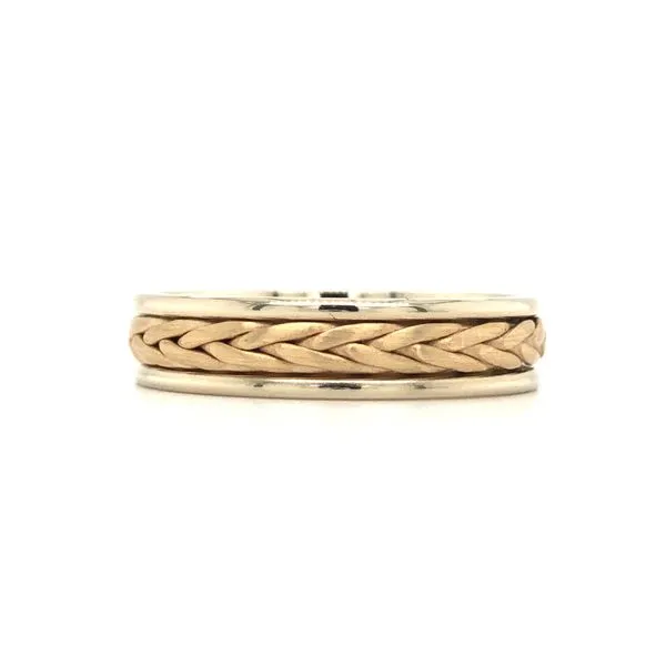 14K White Gold 5Mm Band With 14K Brushed Yellow Gold Woven Inlay Hudson Valley Goldsmith New Paltz, NY