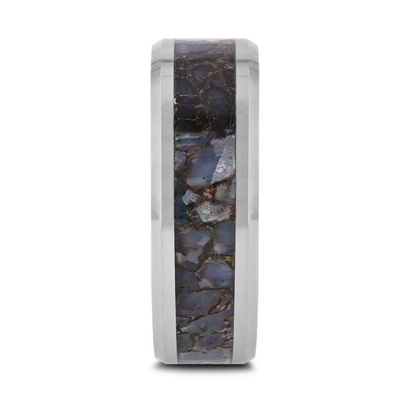 Men's Blue Dinosaur Bone Inlaid Tungsten Carbide Wedding Band Image 2 Hudson Valley Goldsmith New Paltz, NY