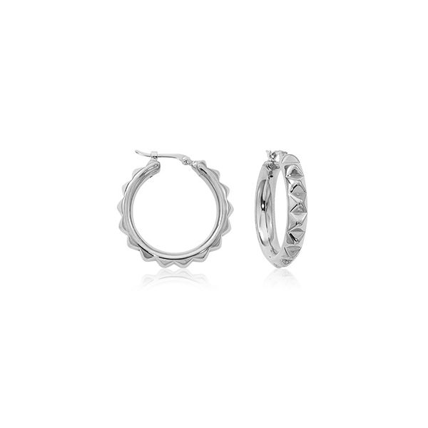 Sterling silver medium multi pyramid hoop earrings Sterling silver medium multi pyramid hoop earrings Hudson Valley Goldsmith New Paltz, NY