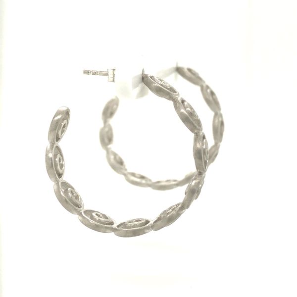 Sterling silver swirl patterned hoop earrings with friction posts and matte finished Sterling silver swirl patterned hoop earrin Image 2 Hudson Valley Goldsmith New Paltz, NY