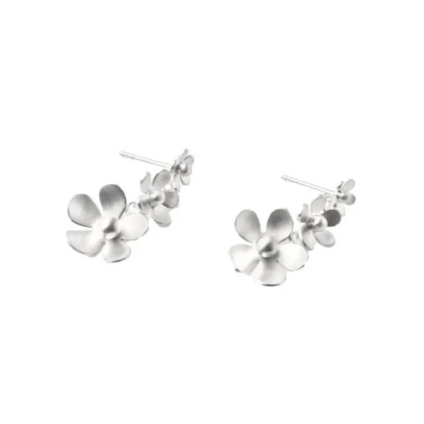 Sterling Silver Forget Me Not Dangle Earrings with Matte Finish Hudson Valley Goldsmith New Paltz, NY