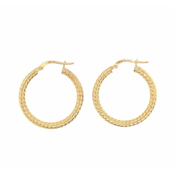 14k yellow gold round hoop earrings with spiral design 14k yellow gold round hoop earrings with spiral design Hudson Valley Goldsmith New Paltz, NY