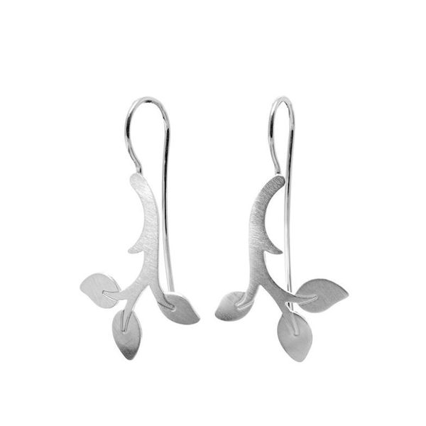 Sterling silver leaf drop earrings with matte finish on wire posts Sterling silver leaf drop earrings with matte finish on wire  Hudson Valley Goldsmith New Paltz, NY