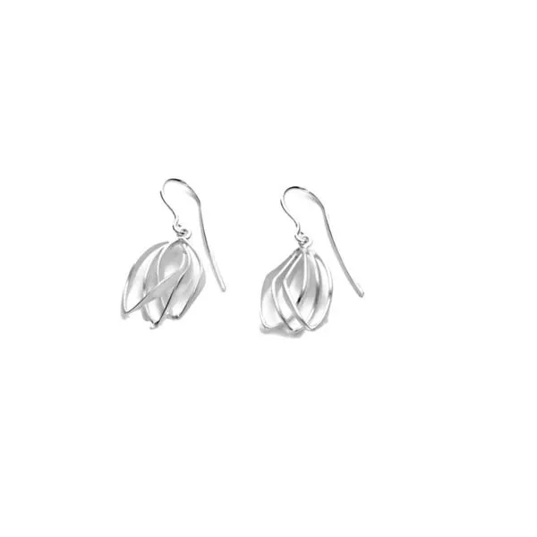 Earrings Sterling silver triple open leaf dangle earrings Hudson Valley Goldsmith New Paltz, NY