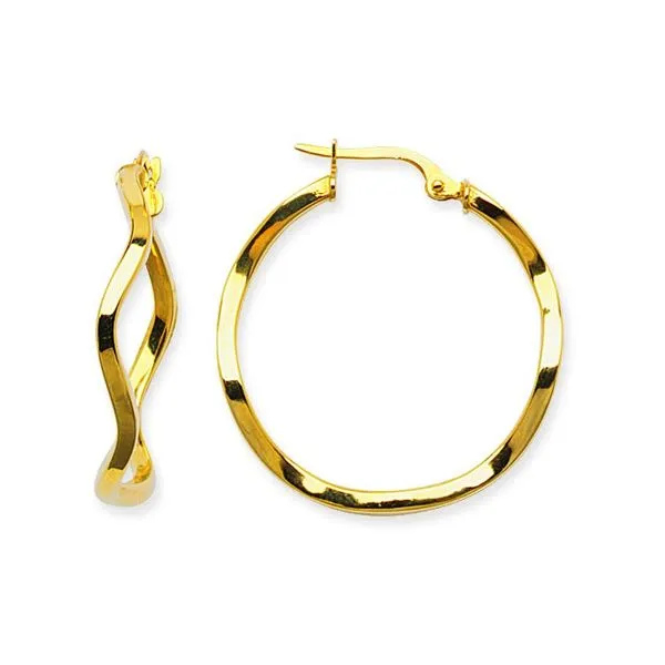 14k yellow gold square profile, wavy hoop earrings Image 2 Hudson Valley Goldsmith New Paltz, NY