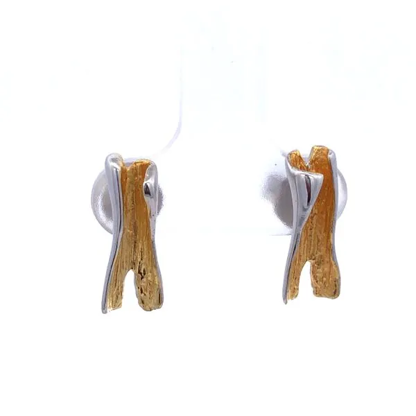 Wood Stud Earrings Silver & 18K Hudson Valley Goldsmith New Paltz, NY