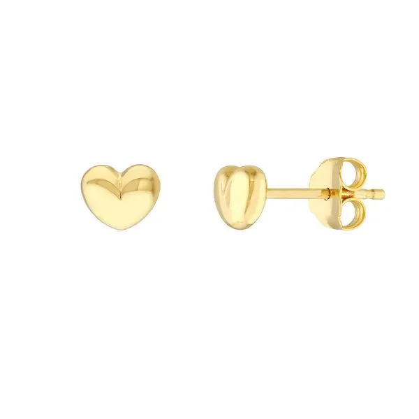 14K Yellow Gold Puffy Heart Stud Earrings on Post Back Hudson Valley Goldsmith New Paltz, NY