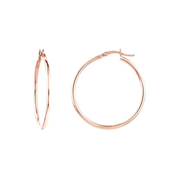 Make a statement with these 14K rose gold large round hoop earrings. The 35 x 2mm size makes these earrings a bold and eye-catching accessory. Made with high-quality 14K rose gold, these earrings are durable and long-lasting. The large round shape adds a  Hudson Valley Goldsmith New Paltz, NY