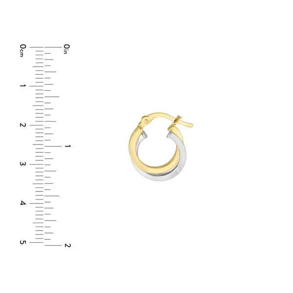 Two-Tone 14K Yellow and White Gold Interwoven Mini Hoop Earrings Image 2 Hudson Valley Goldsmith New Paltz, NY