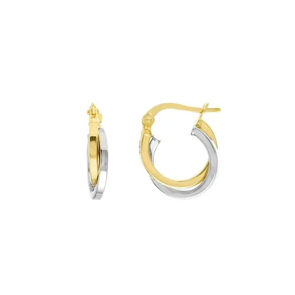 Two-Tone 14K Yellow and White Gold Interwoven Mini Hoop Earrings Hudson Valley Goldsmith New Paltz, NY