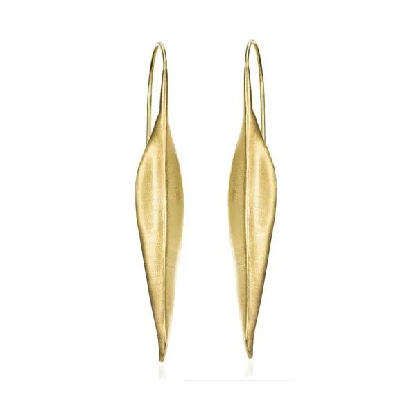 FOREST Collection Long Leaf Brush Finish Earrings Hudson Valley Goldsmith New Paltz, NY