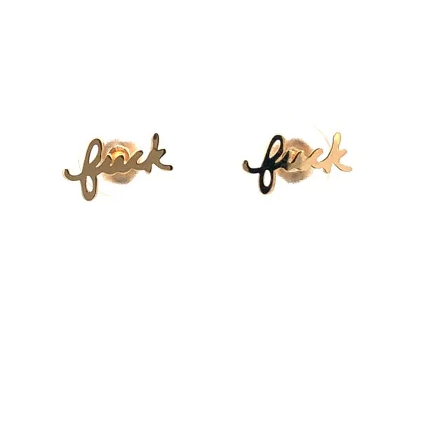 14K Yellow Gold Script Stud Earrings Hudson Valley Goldsmith New Paltz, NY
