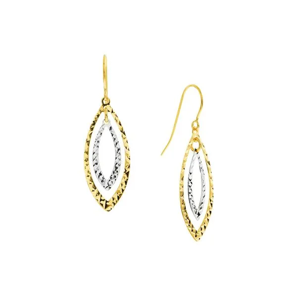14K Yellow & White Two-Tone Diamond-Cut Marquise Earrings Hudson Valley Goldsmith New Paltz, NY