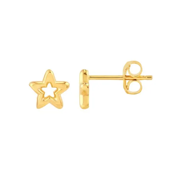 14K Yellow Gold Open Star Stud Earrings Hudson Valley Goldsmith New Paltz, NY