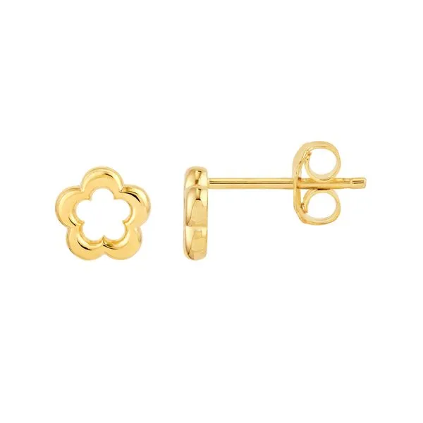 14K Yellow Gold Open Flower Stud Earrings Hudson Valley Goldsmith New Paltz, NY