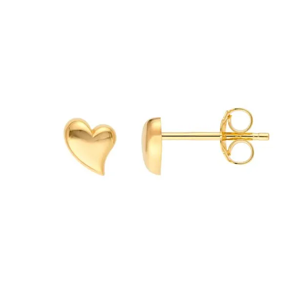 14K Yellow Gold Wavy Heart Stud Earrings Hudson Valley Goldsmith New Paltz, NY