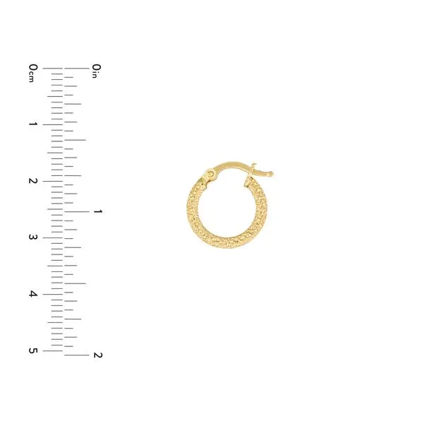 14K Yellow Gold Stardust Textured Mini Hoop Earrings Image 2 Hudson Valley Goldsmith New Paltz, NY