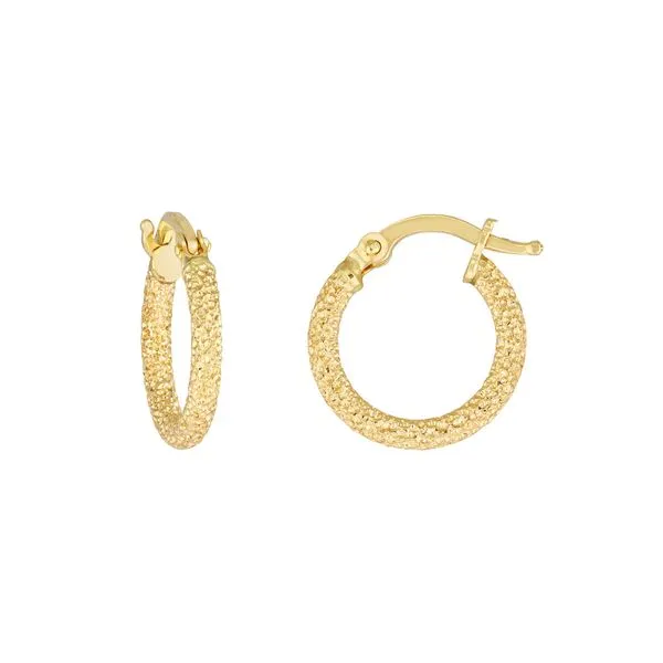 14K Yellow Gold Stardust Textured Mini Hoop Earrings Hudson Valley Goldsmith New Paltz, NY