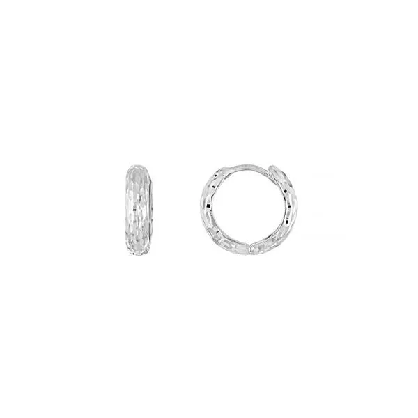 14K White Gold Diamond Cut Huggie Earrings Hudson Valley Goldsmith New Paltz, NY