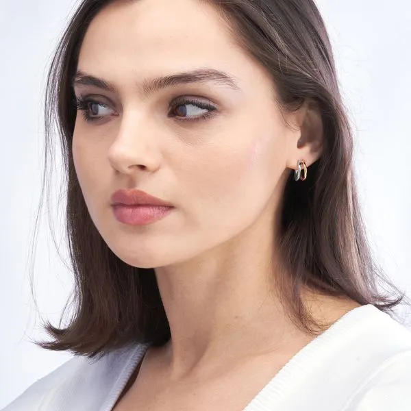 14K Yellow & White Gold Two-Tone 10mm Double Open Hoop Earrings Image 2 Hudson Valley Goldsmith New Paltz, NY