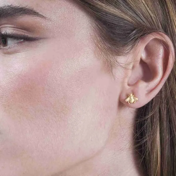 Sterling Silver Bee Earrings with 18k Gold Vermeil Image 2 Hudson Valley Goldsmith New Paltz, NY