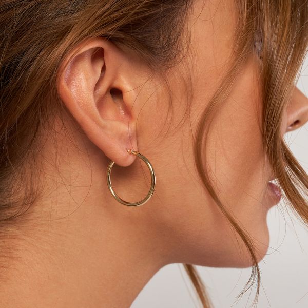 14K Yellow Gold Round Hoop Earrings Image 2 Hudson Valley Goldsmith New Paltz, NY