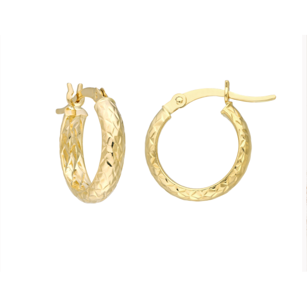 14K Yellow Gold Diamond Cut Hoop Earrings Hudson Valley Goldsmith New Paltz, NY