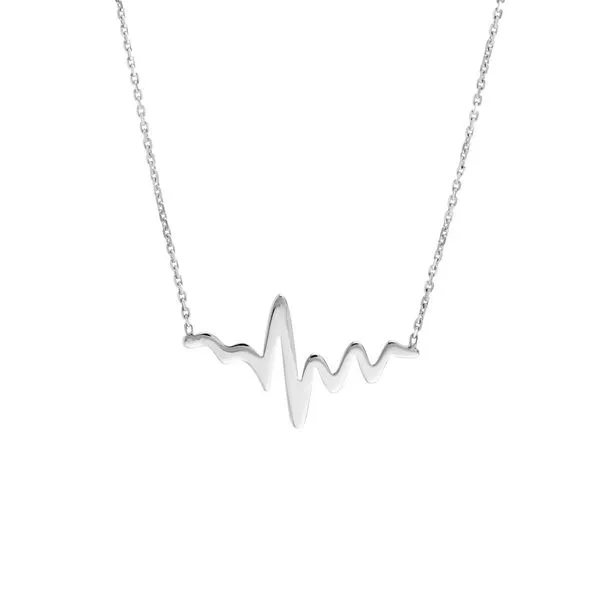 14K White Gold Heartbeat Adj Necklace Image 3 Hudson Valley Goldsmith New Paltz, NY