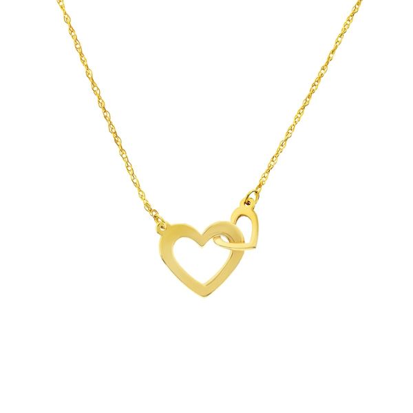 14K Yellow Gold Mini Interlocked Hearts Adj Necklace Image 2 Hudson Valley Goldsmith New Paltz, NY