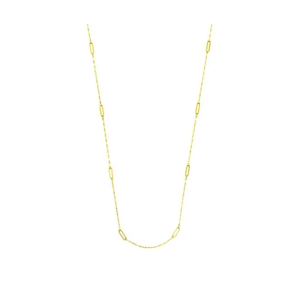 14k Yellow Gold Long Link Station Design Long Necklace Hudson Valley Goldsmith New Paltz, NY