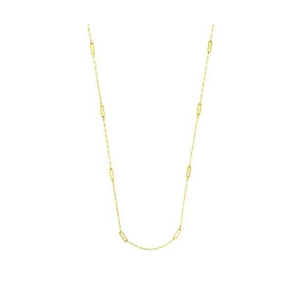 14k Yellow Gold Long Link Station Design Long Necklace Hudson Valley Goldsmith New Paltz, NY