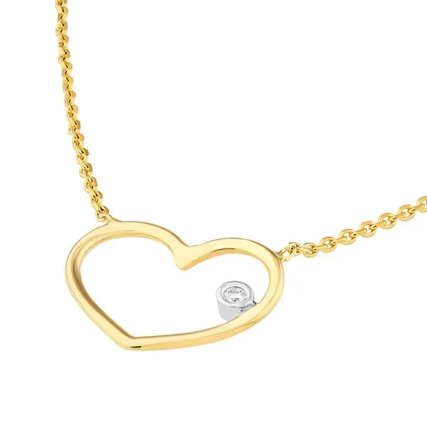 14K Yellow Gold Two-tone Open Wire Heart Necklace with Diamond Image 2 Hudson Valley Goldsmith New Paltz, NY