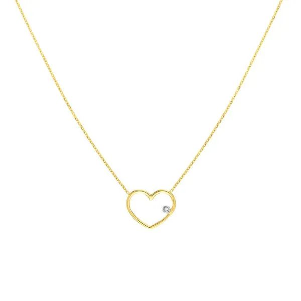 14K Yellow Gold Two-tone Open Wire Heart Necklace with Diamond Hudson Valley Goldsmith New Paltz, NY