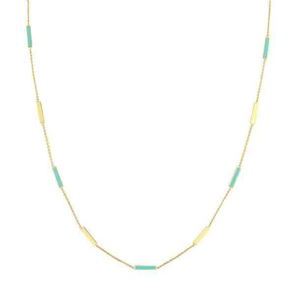 14Kt Yellow Gold and Turquoise Enamel Alternating Bar Necklace Hudson Valley Goldsmith New Paltz, NY