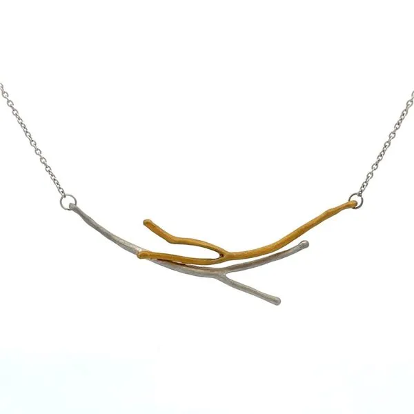 Silver & 18Kt Gold Branch Bar Necklace Hudson Valley Goldsmith New Paltz, NY