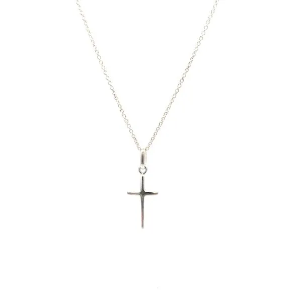 This charm features a small cross design made of sterling silver. It comes with an 18" cable chain. Perfect for adding a touch of faith to any necklace or bracelet. Hudson Valley Goldsmith New Paltz, NY