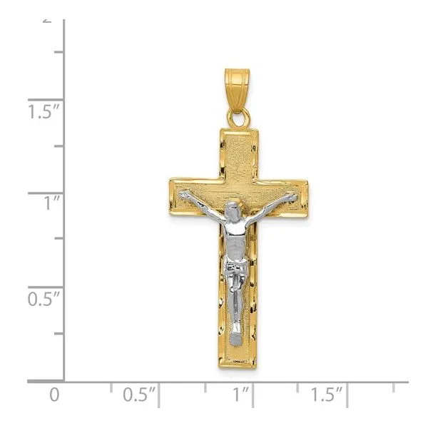 14K Two-tone Diamond-cut Crucifix Pendant Image 3 Hudson Valley Goldsmith New Paltz, NY