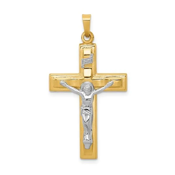 14K Two-tone Polished INRI Crucifix Pendant Hudson Valley Goldsmith New Paltz, NY