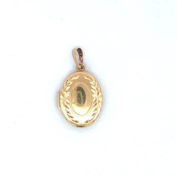 14K Yellow Gold Oval Locket with Vine Engraving Along Border Hudson Valley Goldsmith New Paltz, NY