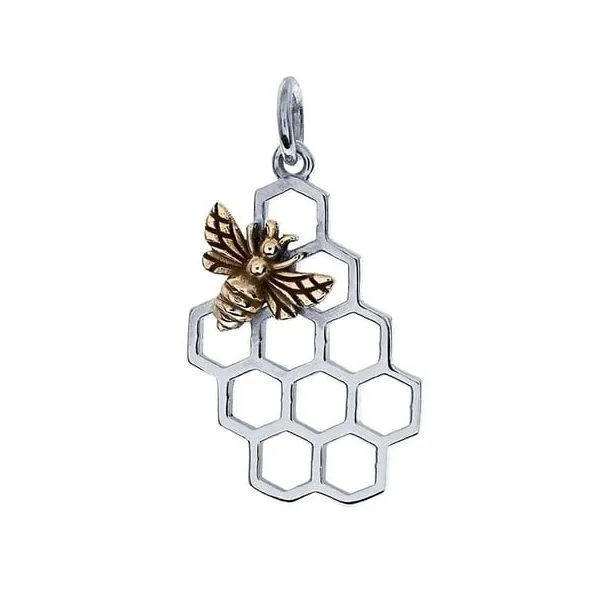 Sterling Silver Honeycomb Pendant with Bronze Bee Hudson Valley Goldsmith New Paltz, NY
