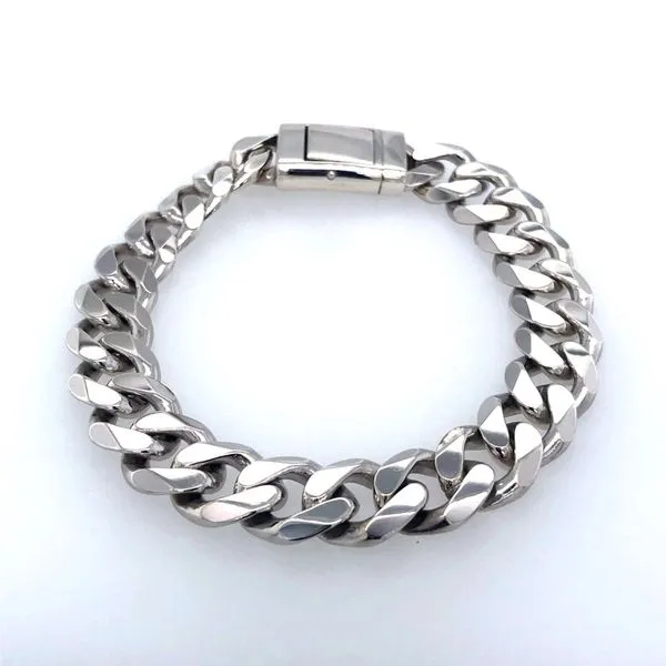 Sterling silver 11.75mm diamond cut curb bracelet that measures 8